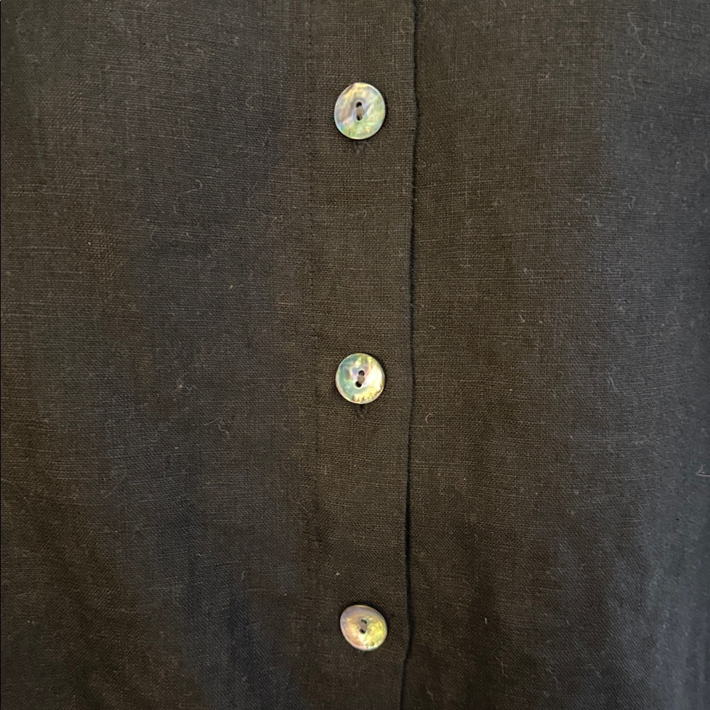 Orvis Retro Linen Shirt Button Front Cropped Elevated Basic Black Lagenlook L - Picture 3 of 4